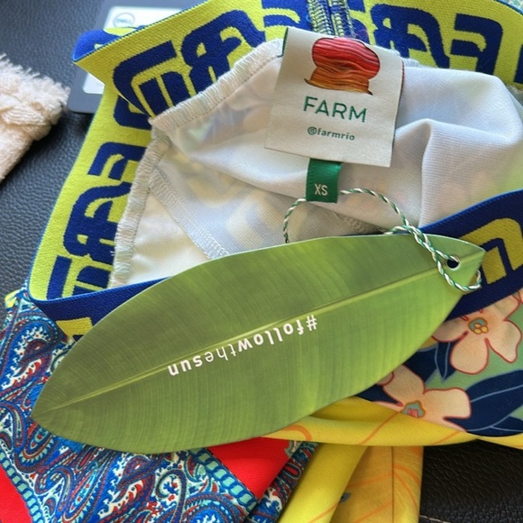 Farm Rio Patchwork Pants Logo Yellow Green Harem Pant Pull On Sz XS NEW - Picture 9 of 11